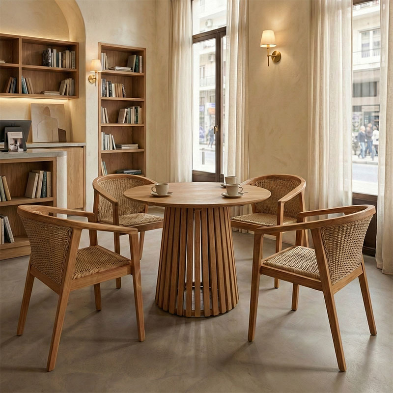 Granny-Kenda Ι pakoworld dining set 5pcs in natural-beige shade Φ80x75cm