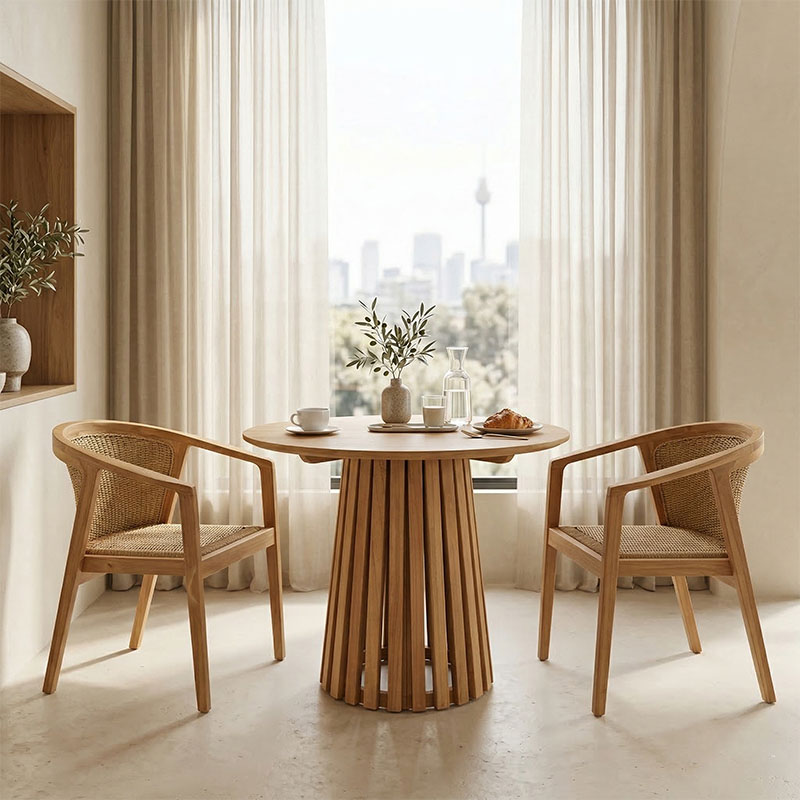 Granny-Kenda Ι pakoworld dining set 3pcs in natural-beige shade Φ80x75cm