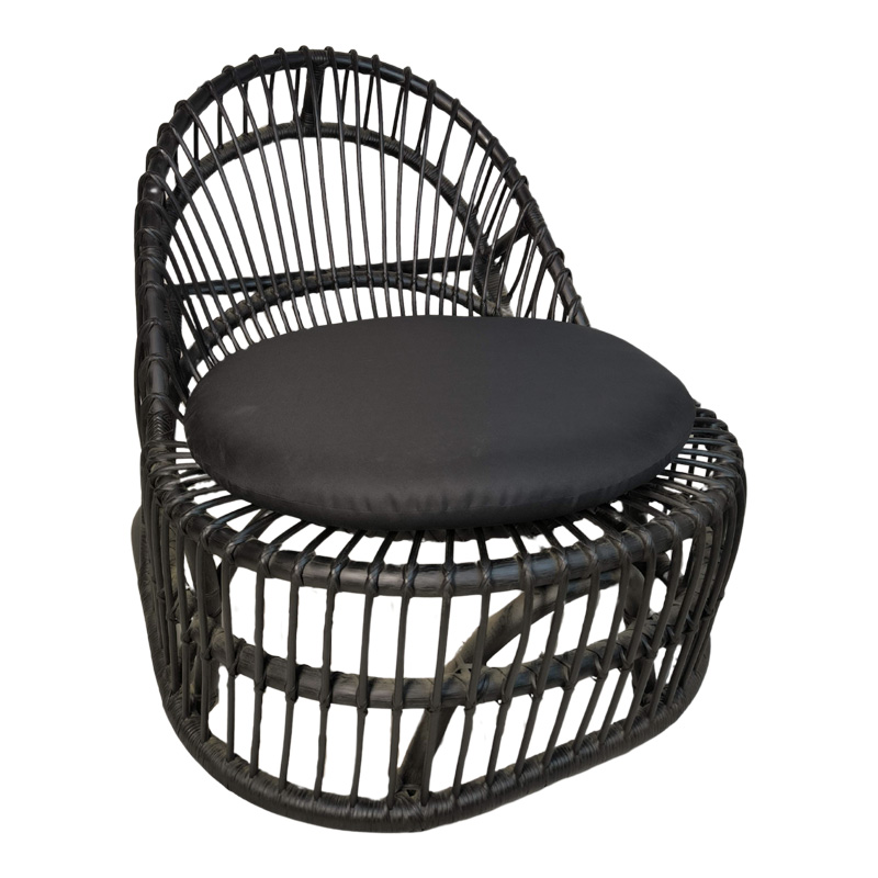 Armchair Tromso pe rattan in black color and black pillow 80x85x98cm