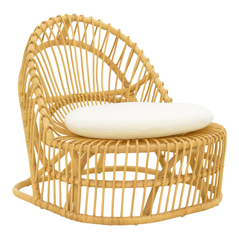 Armchair Tromso pe rattan in natural color and beige pillow 80x85x98cm