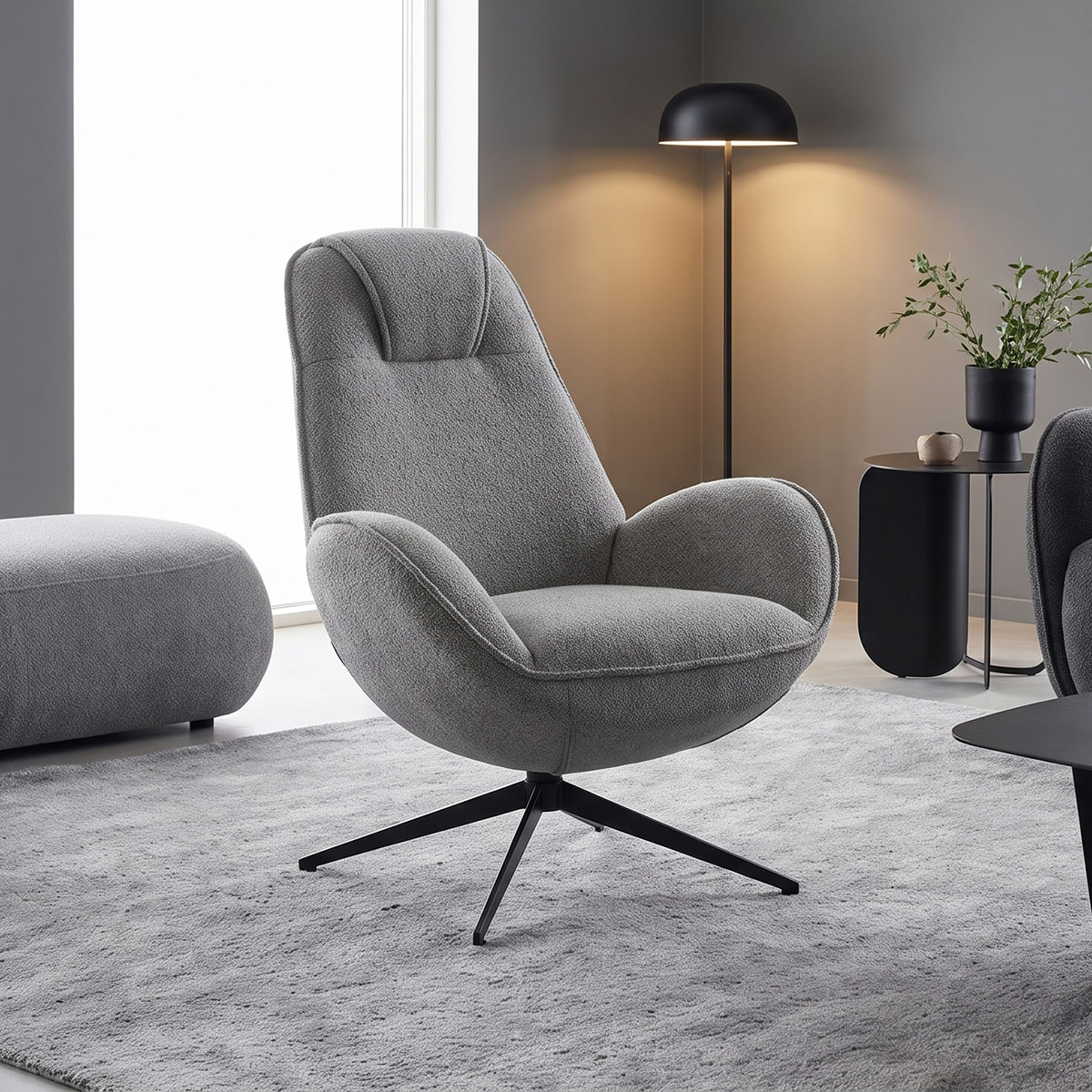 Armchair rotating Flago pakoworld boucle fabric anthracite 85x88x103.5cm