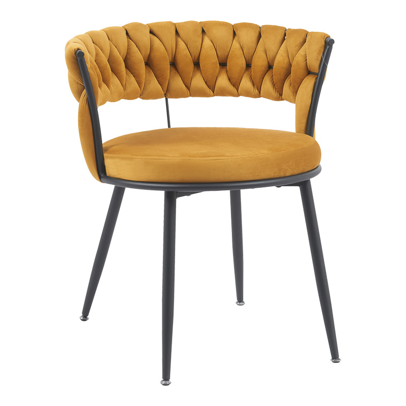 Chair Alkia in yellow velvet with black metal leg 60x57x68cm