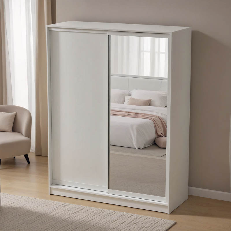 Aparador pakoworld two-leaf sliding wardrobe with mirror in white color 180x60x220cm