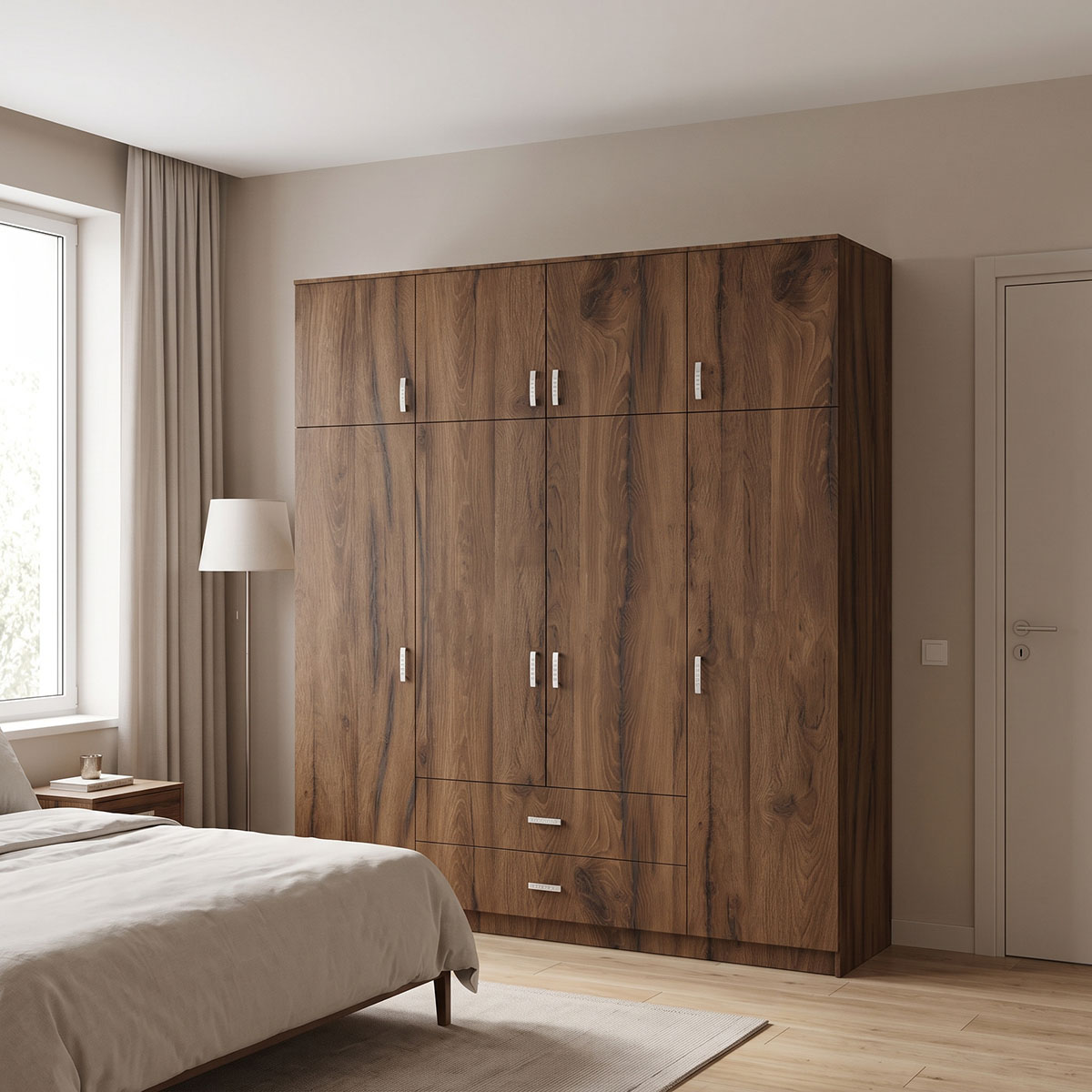 Royal pakoworld four-leaf wardrobe with drawers walnut-oak 200x58x230cm