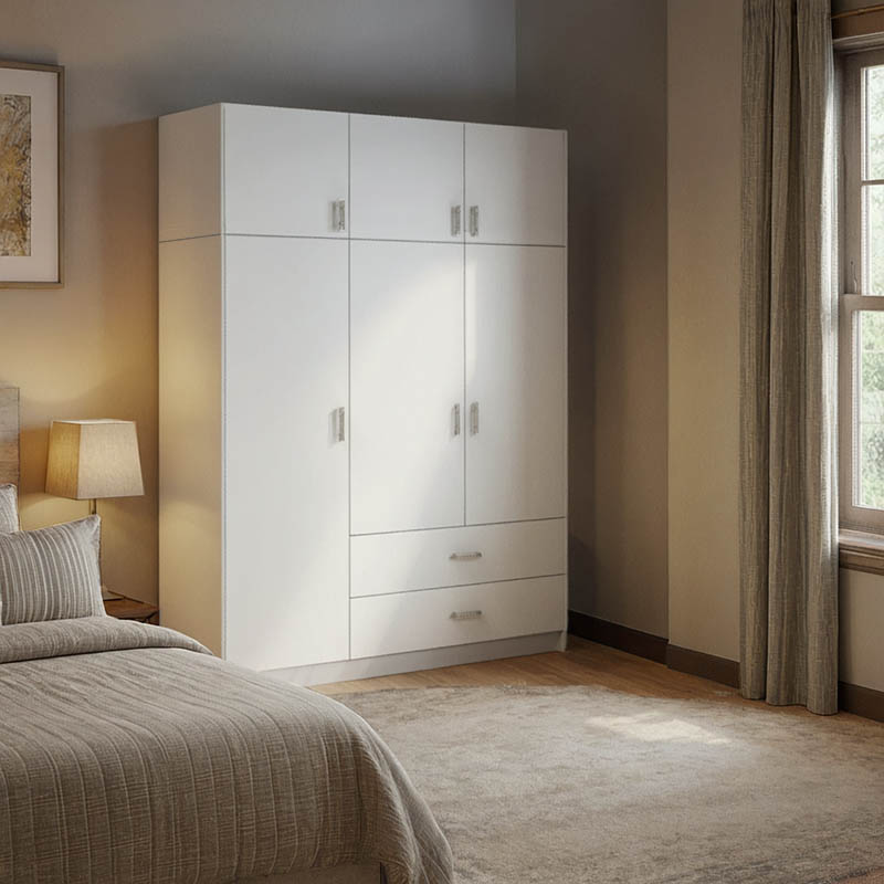 Royal pakoworld three-leaf wardrobe with drawers and loft white 150x58x230cm