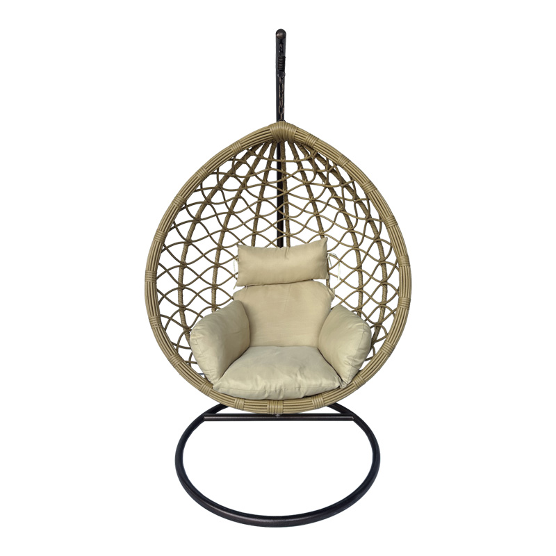 Lyere swing nest with brown metal base with beige pe rattan 120x108x195cm