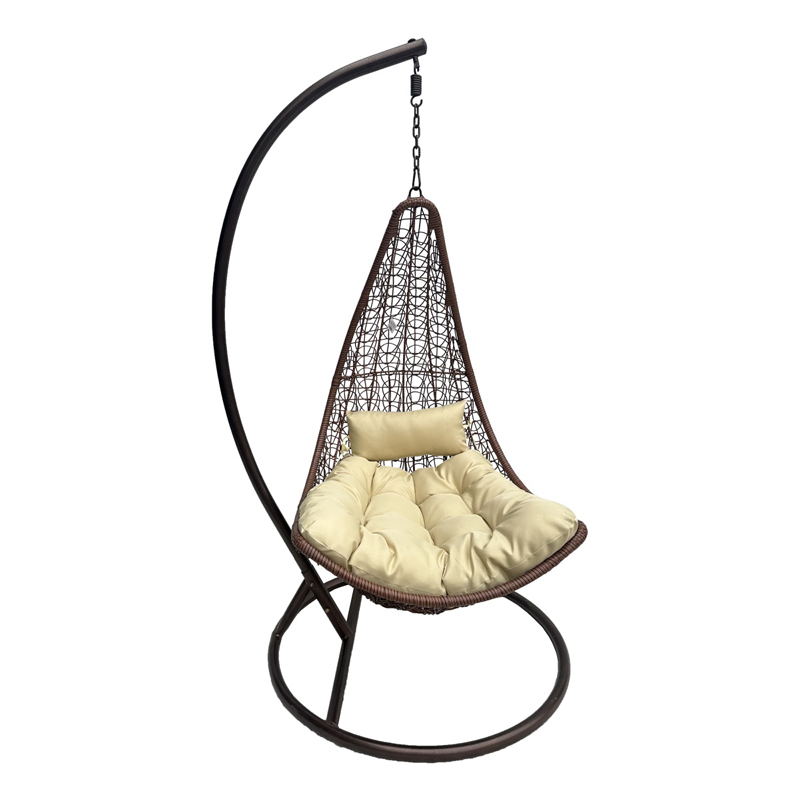 Nest swing with Soleil base brown metal- brown pe rattan with beige cushion 120x95x195cm