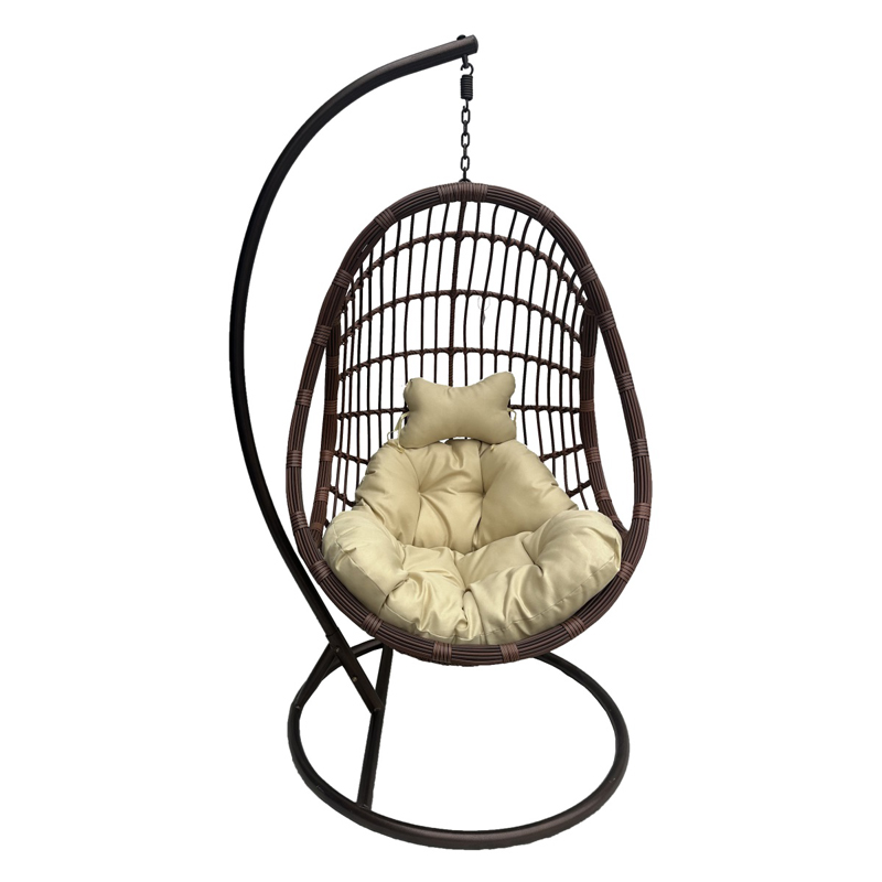 Nest swing with base Cungo metal brown- pe rattan brown with beige cushion 125x105x195cm