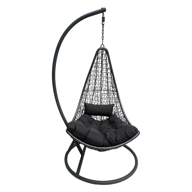 Nest swing with Soleil base black metal- natural pe rattan with black cushion 120x95x195cm