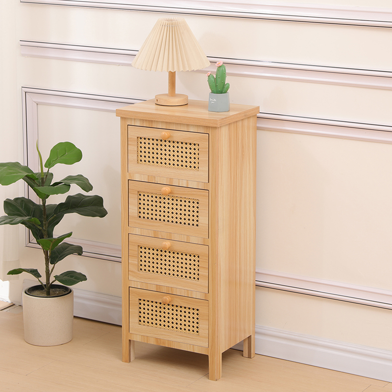 Chest of drawers Scandy pakoworld pine wood-rattan in natural color 34.5x26x78.5cm