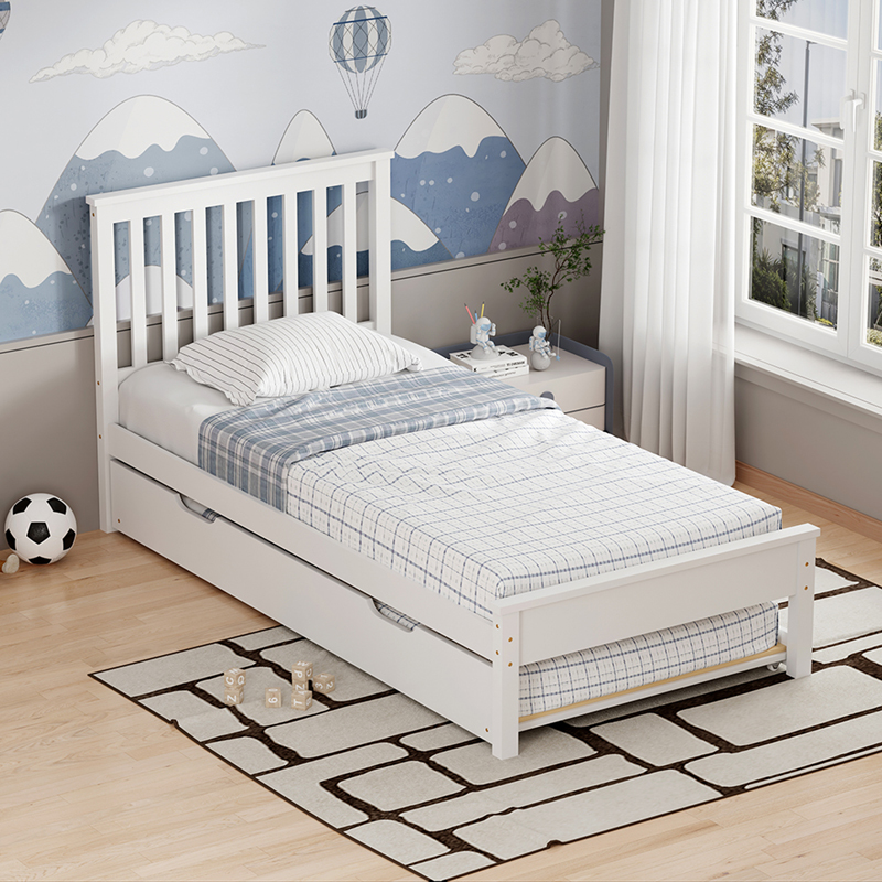 Bed Benia pakoworld with trundle bed pine wood in white color 90x190cm