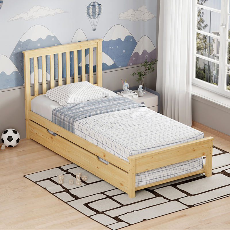 Bed Benia pakoworld with trundle bed pine wood in natural color 90x190cm