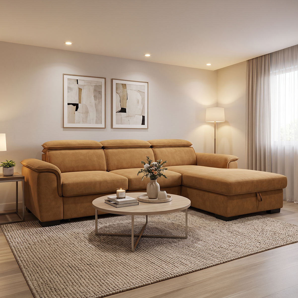 Left corner sofa-bed Lemance pakoworld camel fabric 255x168x82cm
