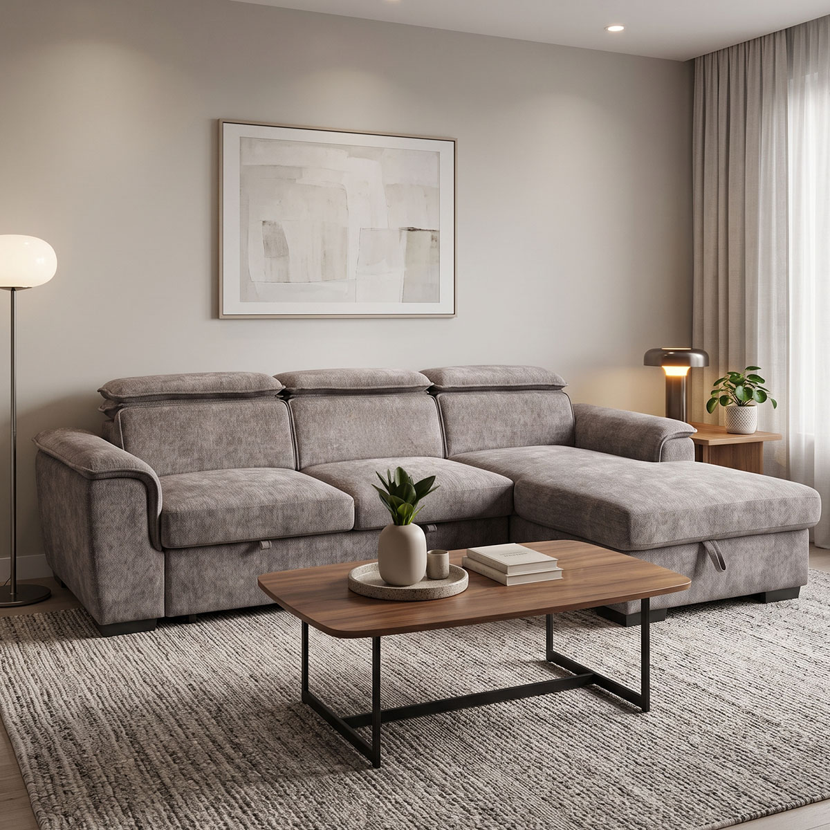 Left corner sofa-bed Lemance pakoworld grey fabric 255x168x82cm