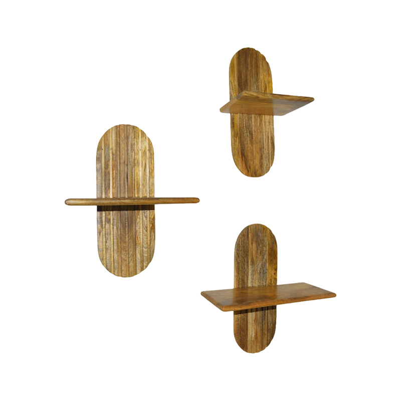 Ραφιέρα τοίχου Arcadia 3 τεμ μασίφ ξύλο μάνγκο σε φυσική απόχρωση 30x20x40εκ