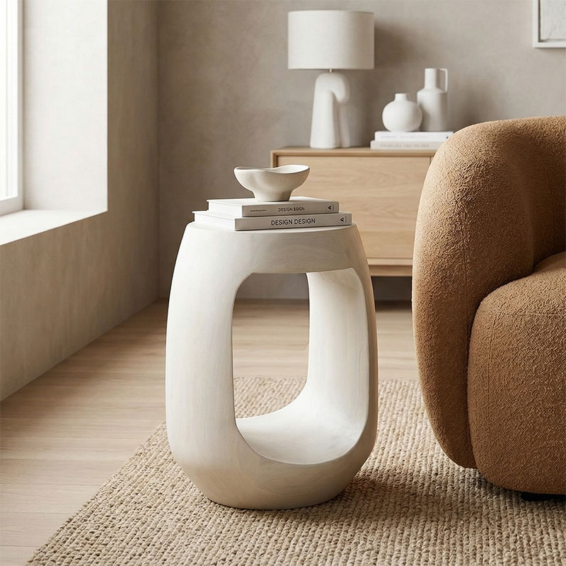 Βοηθητικό τραπέζι Lenora μασίφ μάνγκο ξύλο λευκό Φ33x45εκ