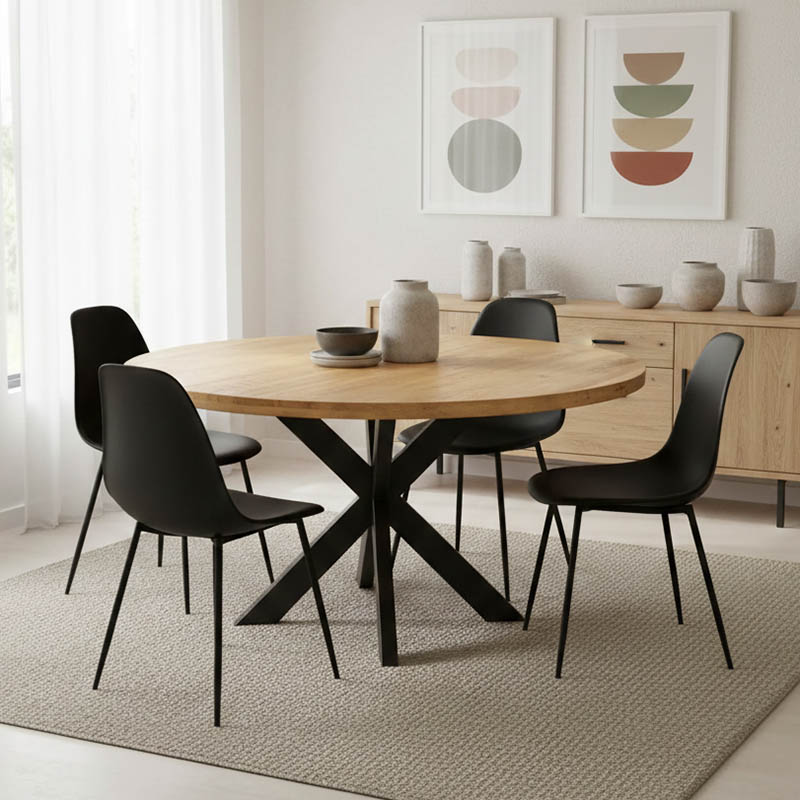 Royalty table pakoworld solid mango wood 4cm in natural shade-black metal leg D130x77cm