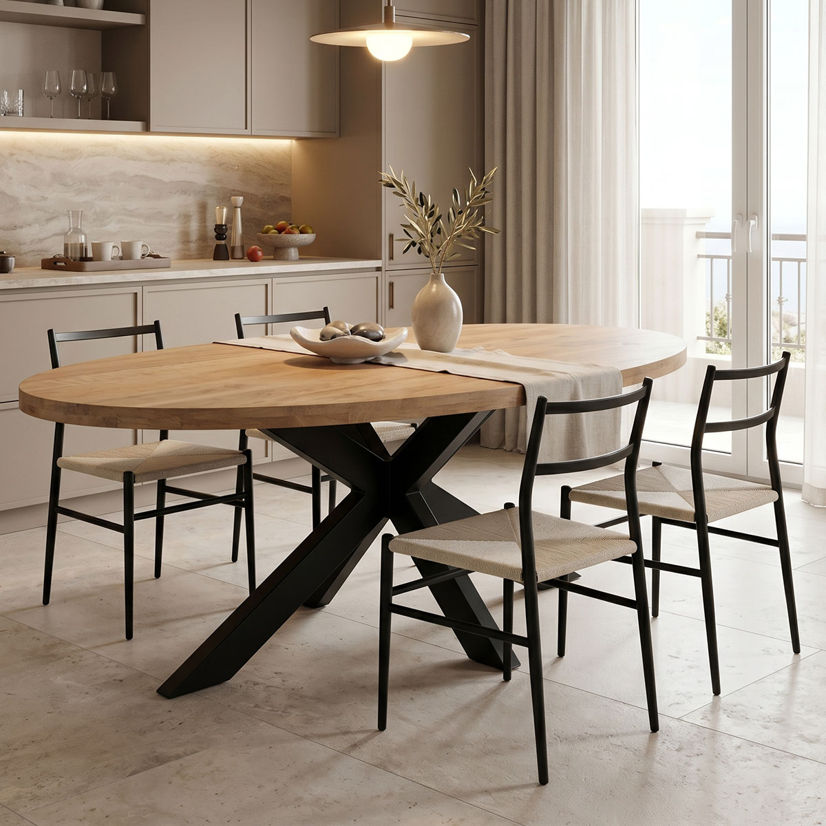 Dining table Jenma pakoworld solid mango wood in natural color-black metal leg 180x90x76cm
