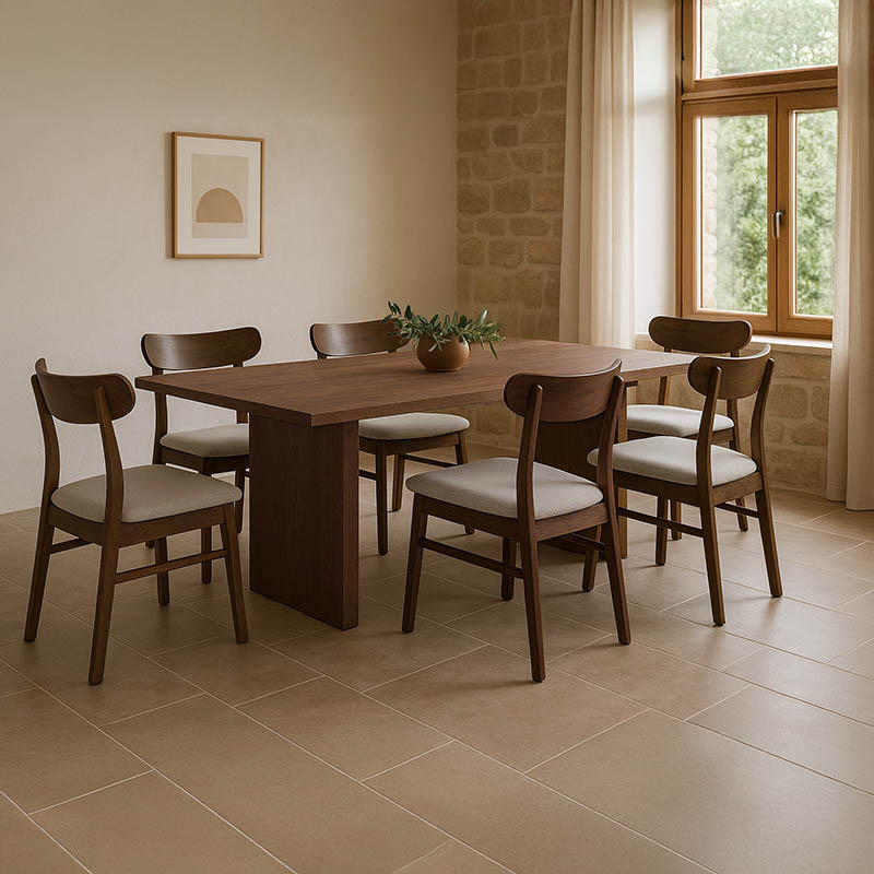 Dining table set Eleganza-Cairo pakoworld set of 7 pieces mdf in walnut shade 180x99x75.8cm