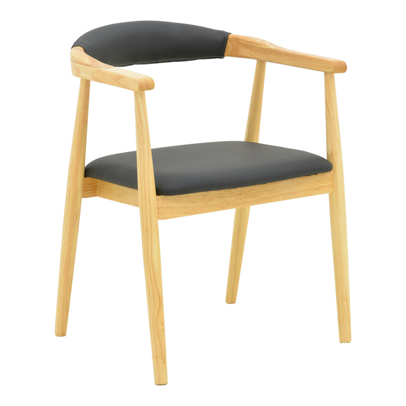 Sandi rubberwood armchair in natural shade with black pu cushion 50x60x80cm