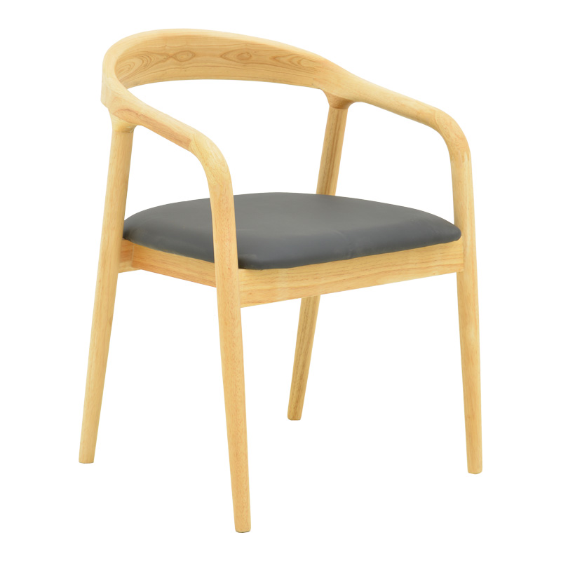 Hogie rubberwood armchair in natural shade with black pu cushion 61x60x76cm