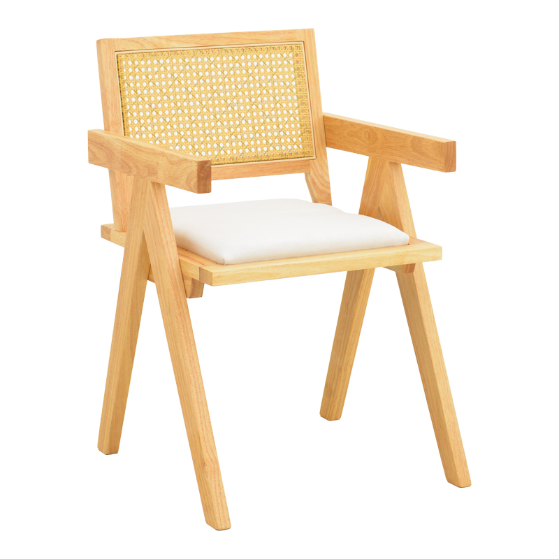 Winslow armchair rubberwood in natural shade-whtie fabric 51x54x80cm