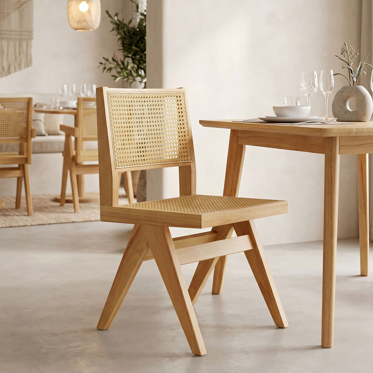Winslow chair pakoworld rubberwood-rattan in natural shade 46x58x80cm