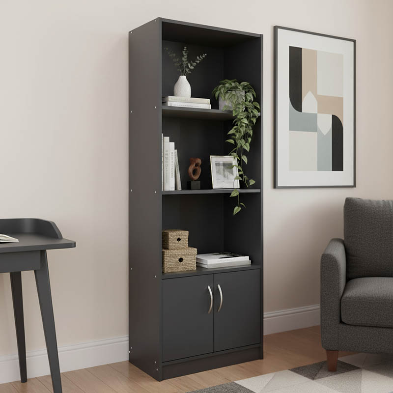Tekaro bookcase in anthracite shade 60x29x166cm