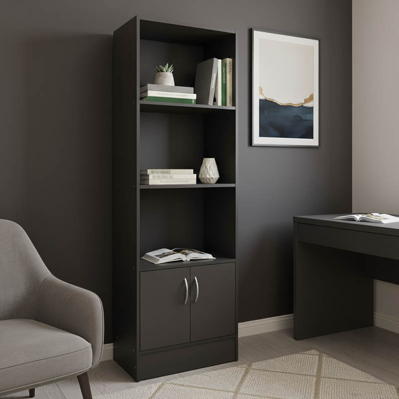 Tekaro bookcase in anthracite shade 57x33x180cm