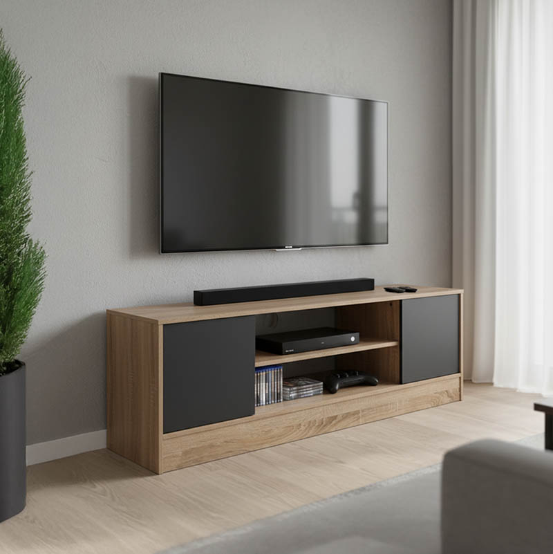 Sasa TV cabinet in oak-anthracite shade 120x35x41.5cm