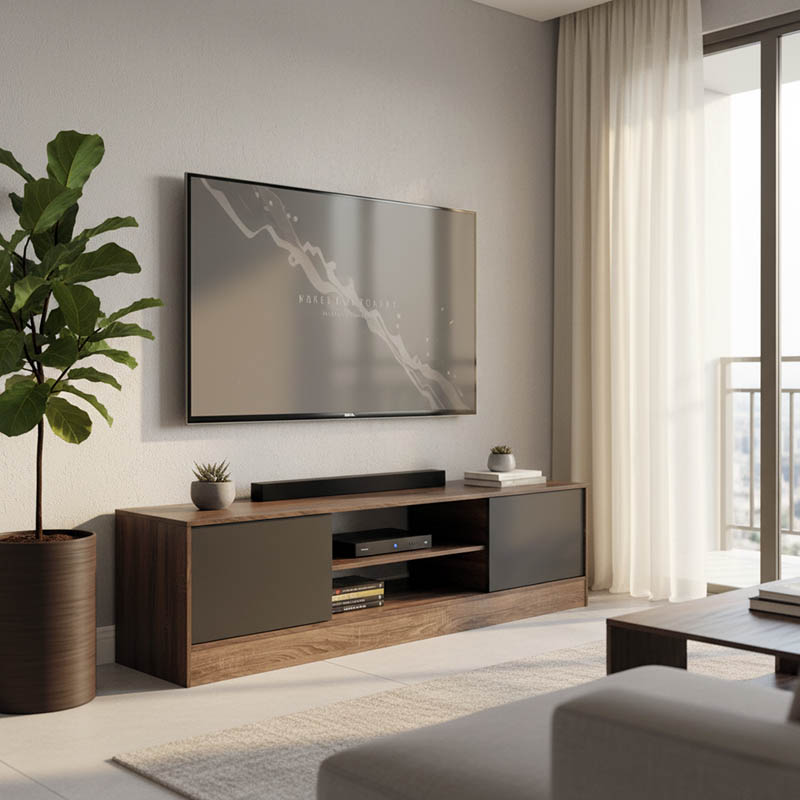 Sasa TV cabinet in oak-anthracite shade 150x35x41.5cm