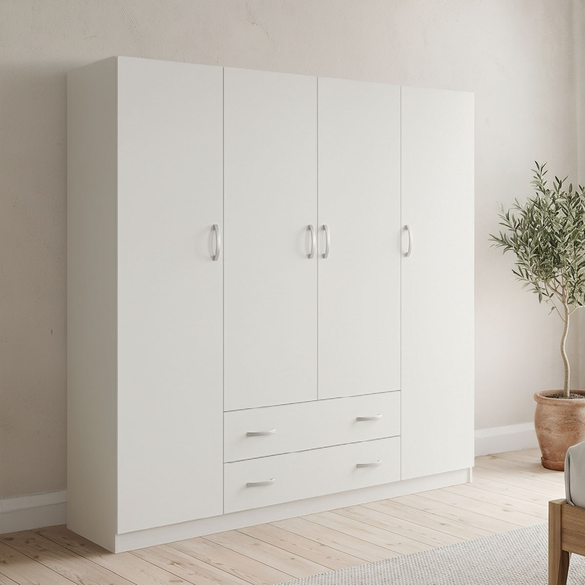 Four-leaf wardrobe with 2 drawers Alvia pakoworld white 200x51x180cm