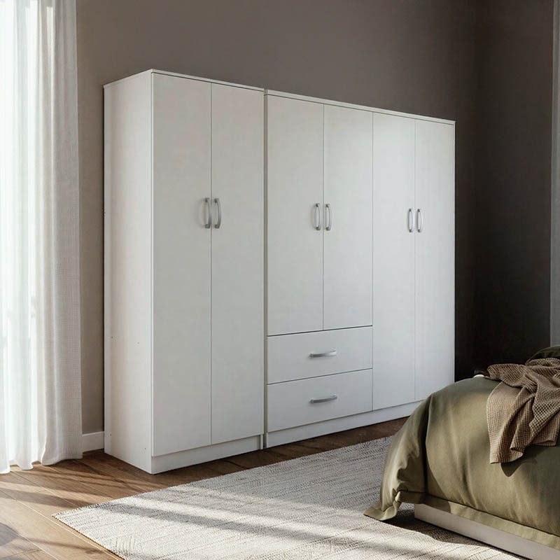 Athos Ι pakoworld six-door wardrobe white 200.5x42x180cm