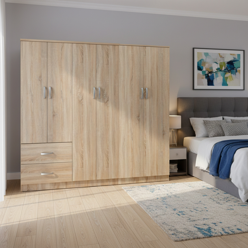 Athos I six-door wardrobe pakoworld sonoma 200.5x42x180cm