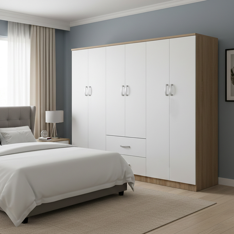 Athos I six-door wardrobe pakoworld sonoma-white 200.5x42x180cm