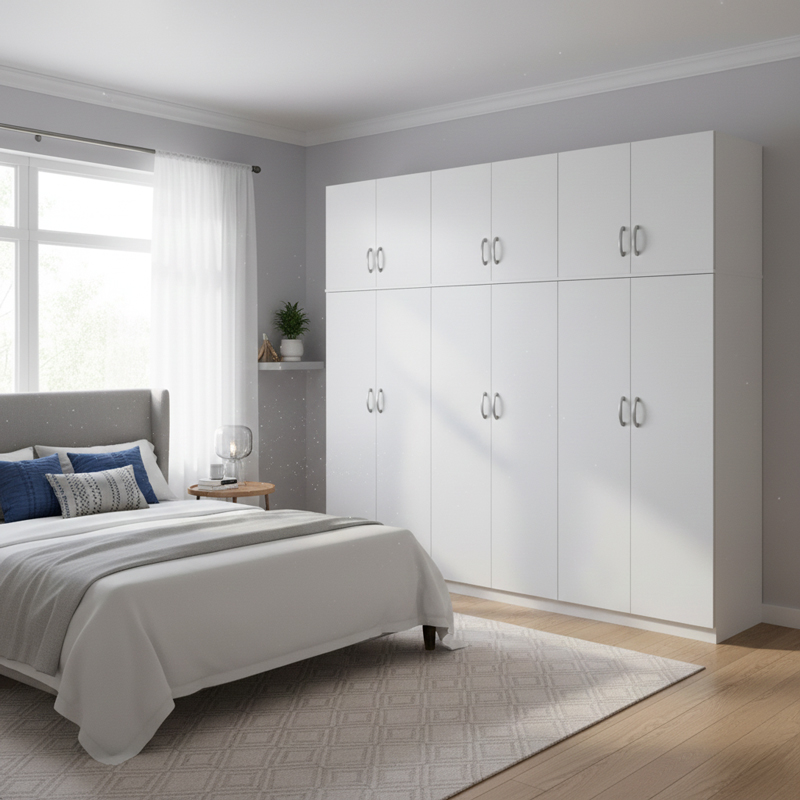 Six-door wardrobe with loft Athos II pakoworld white 240x42x240cm