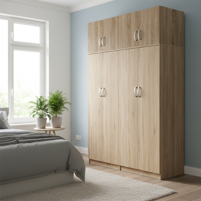 Four-leaf wardrobe with loft Athos I pakoworld sonoma 160x42x240cm