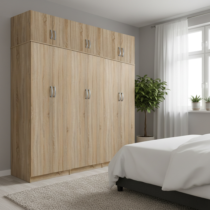 Six-door wardrobe with loft Athos II pakoworld sonoma 240x42x240cm