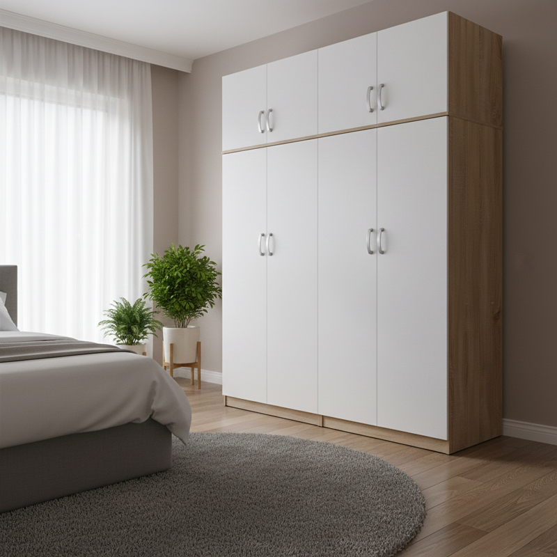 Four-leaf wardrobe with loft Athos I pakoworld sonoma-white 160x42x240cm