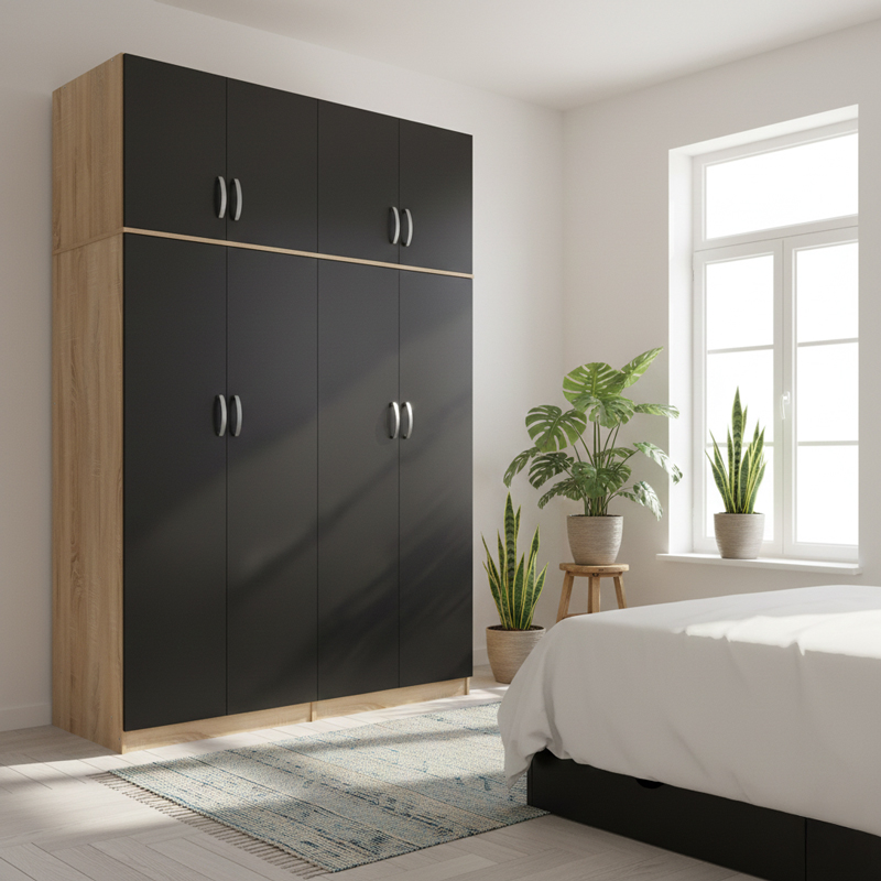 Four-leaf wardrobe with loft Athos I pakoworld sonoma-anthracite 160x42x240cm