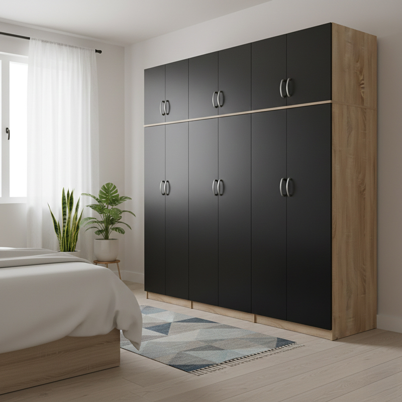Six-door wardrobe with loft Athos II pakoworld sonoma-anthracite 240x42x240cm