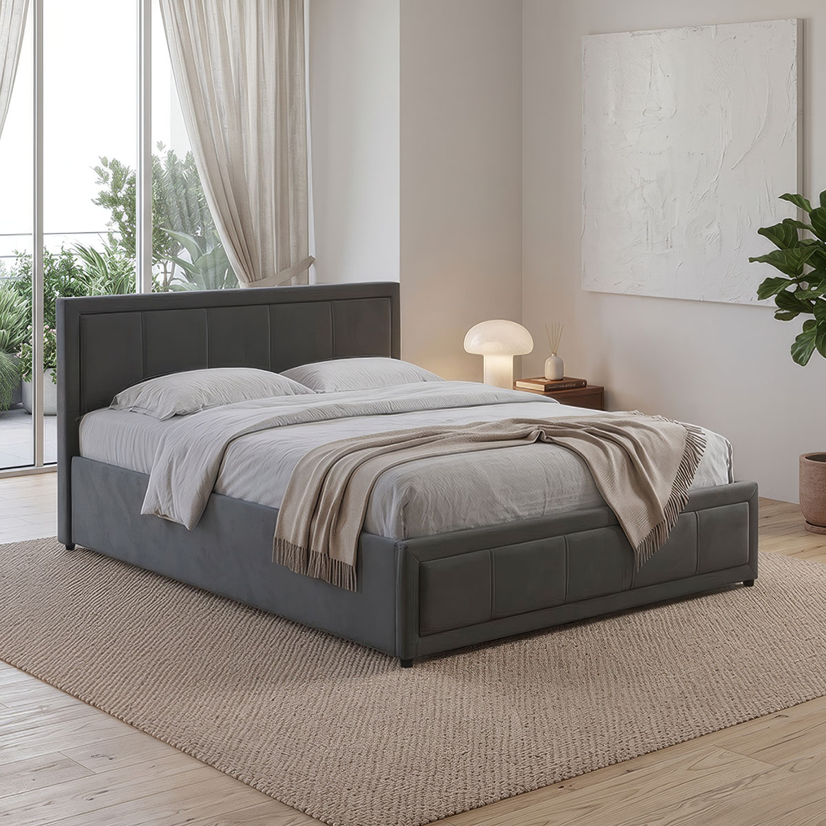 Huga pakoworld bed with storage space, velvet, anthracite 120x200cm