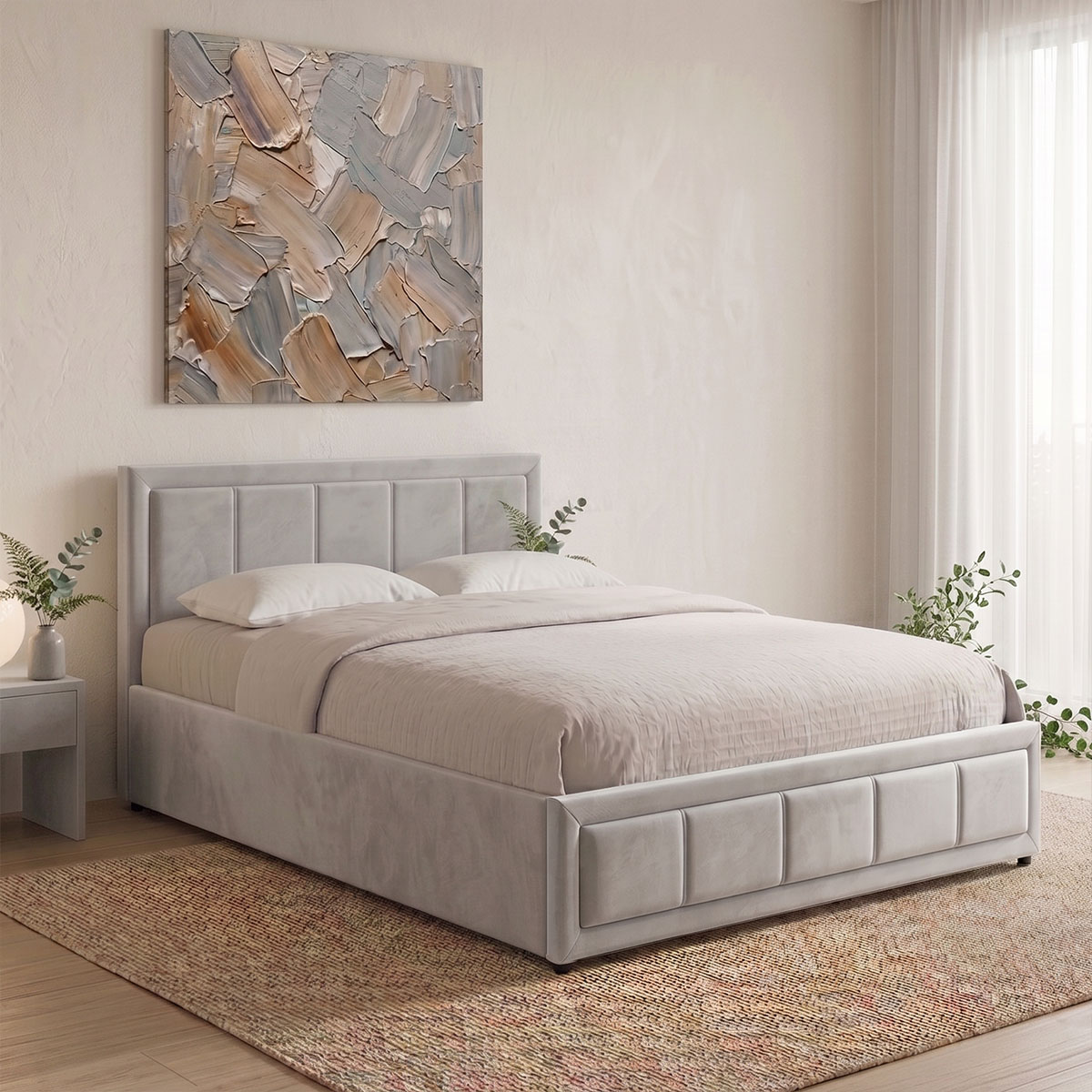 Huga pakoworld bed with storage space, velvet, grey120x200cm