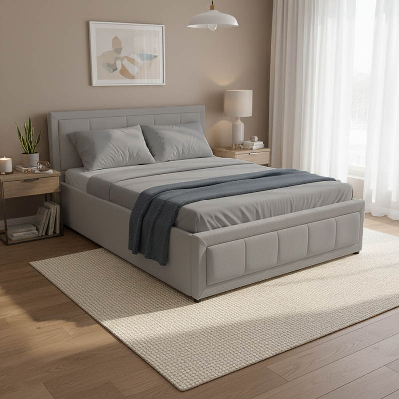 Huga pakoworld bed with storage space, grey fabric 120x200cm
