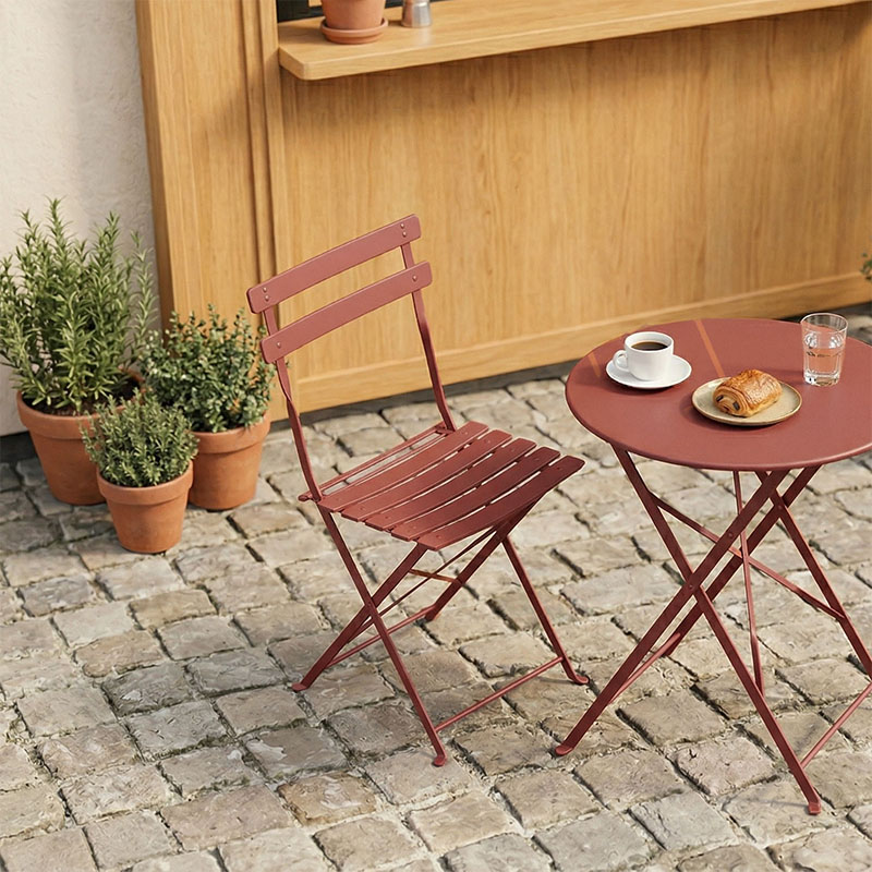 Bistro chair pakoworld metal folding in terracotta color 42x46x82cm