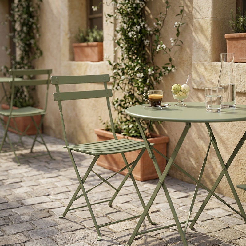 Bistro chair pakoworld metal folding in olive green color 42x46x82cm