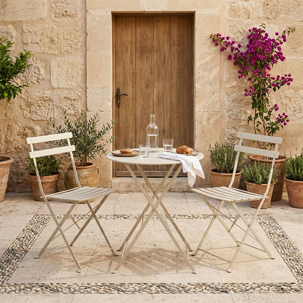 Bistro dining table set of 3 pieces metal foldable in champagne Φ60x71cm