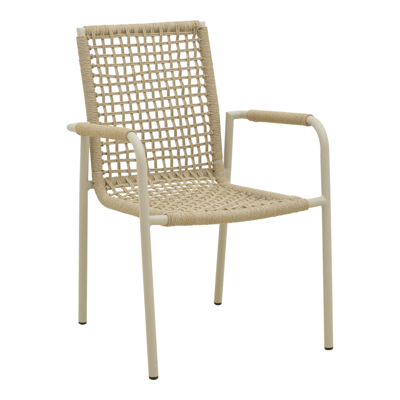 Esence pakoworld stackable aluminum in cappuccino - pe rope armchair in beige shade 56x61,5x87,5cm