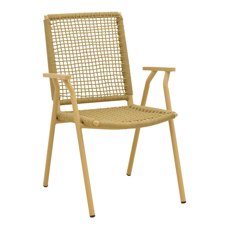 Weave pakoworld stackable armchair, aluminum in beige -pe rope in natural shade 57x63x86cm