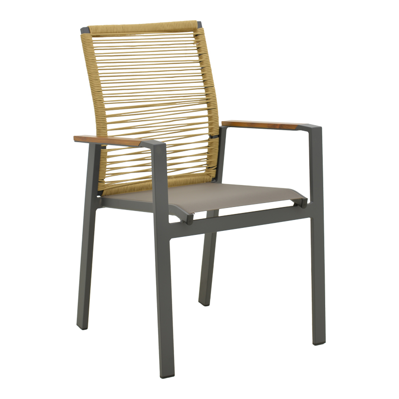 Aegean pakoworld stackable armchair teak-pe rope in natural - aluminum &  textline in anthracite shade 56.5x58x91cm